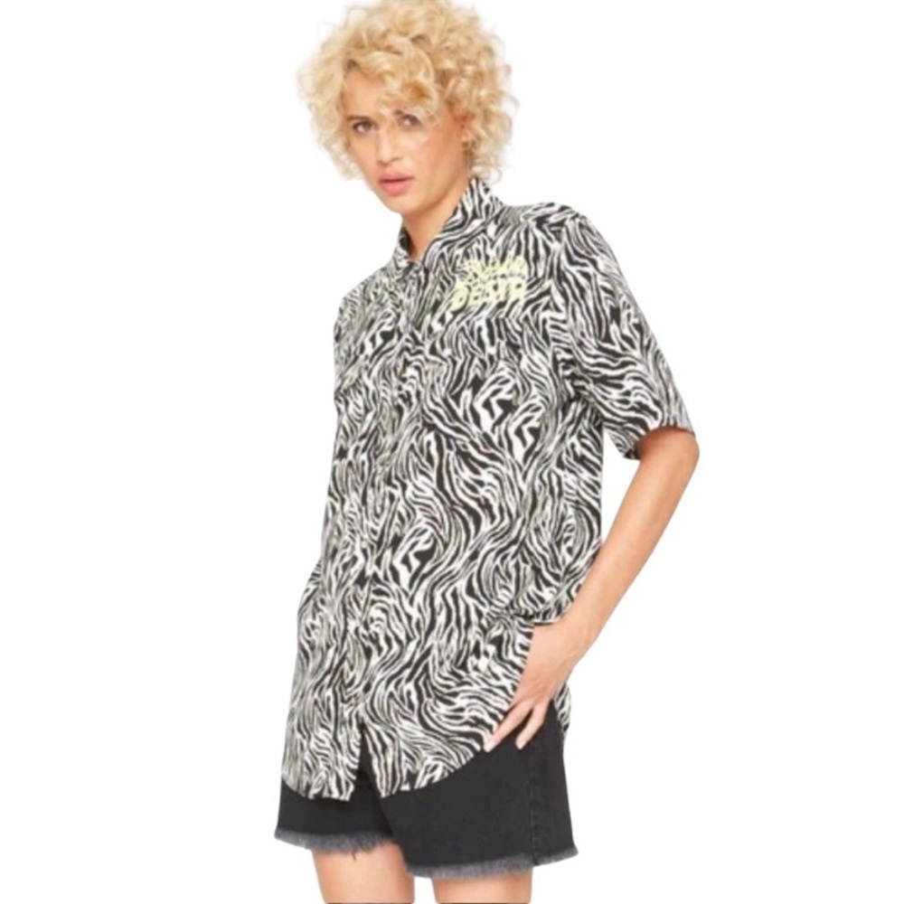 Sandrine Rose Embroidered Desir Zebra Print Top NWT